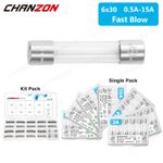 6x30mm Glass Tube Fuse 0.5A 1A 2A 3A 4A 5A 6A 8A 10A 12A 15A 250V 125V Assorted