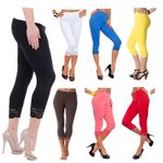 WOMEN LADIES CAPRI SOFT 3/4 CROPPED LACE TRIM LEGGINGS STRETCHY COMFY PANTS