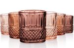 Set of 6 Mini Amber Shot Glasses - 1.5oz Vintage Ribbed Glassware for Tequila, W