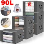 6 Pack 90L Storage Bags Zipped for Clothes, Bedding, Toys ++ Packing Moving Box