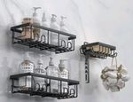 AceMining Shower Caddy Pack of 3 Black Shower Storage Organiser Hooks Adhesive