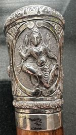 Antique Indian Silver Walking Cane - The  Silver Head is Embossed with Four