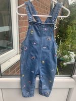 Baby Girls Blue Denim Dungarees. Fun Weather Design. Age 9-12 Months