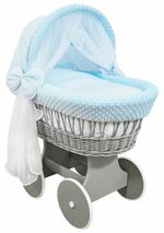 Baby Full Bedding Set With Canopy To Fit Wicker Moses Basket Dimple Blue