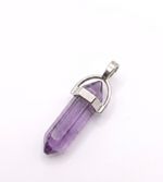 amethyst crystal obelisk point pendant featuring a silver-colored bail