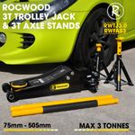 Trolley Jack 3 Ton Tonne Low Profile Hydraulic & Axle Stand Set 3 Ton Foldable