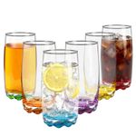 Vinsani Set of 6 Coloured Base Highball 390ml Drinking Glass Glasses Tumblers