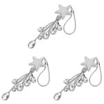 3Pcs Car Bling Hanging Ornaments Silver Star Rearview Mirror Charms