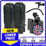 2 x 100 Litre Traditional Black Slimline Water Butts Tanks With Stands & Kits
