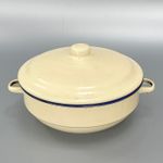 Vintage Diamond Cream & Blue Enamelled 18cm Casserole Pot & Lid Made Hong Kong