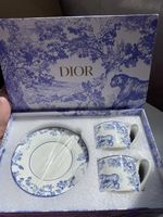 Dior Toile de Jouy Blue Tiger Porcelain Mug Tea Cup Saucer Set of 2 France