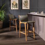 Leather Bar Stool Green 64cm Seat Teak Frame London