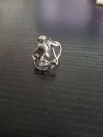 Vintage Sterling Silver Aquarius Zodiac Scarf Ring 3D Water Bearer Slide 925