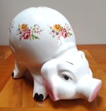 Vintage Extra Large Snuffling/crouching Pig Money Box Piggy Bank Ceramic Floral