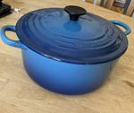 Le Creuset Casserole / Dutch Oven Casserole Cast Iron Blue 22 Round Vintage