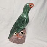 Chinese Export Green Glazed Parrot Figurines 10 Inches Tall Famille Verte