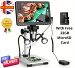 Digital Microscope DM9 7" LCD 1200X 1080P Coin Magnifier PC Plug&Play + 32GB SD