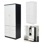 Modern 2-Door Wardrobe 60/80cm Width 2/3 Drawers Shelves Storage Compartments UK