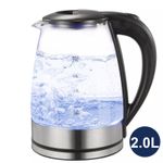 GLASS ELECTRIC KETTLE 2L FAST BOIL QUIET 360 Blue LED BOIL DRY PROTECTION 1800W