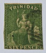 TRINIDAD 1859 RARE 6d Deep Green Imperf Fine Used. €650. SG28. Margins As Photos