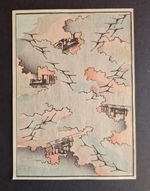 Antique 1892 Japanese Woodblock Print – Kogei Shinzu - Locomotives & Clouds
