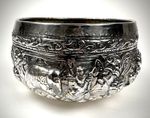 Burmese White Metal Silver Plated Bowl Circa 1920 Repousse Decoration
