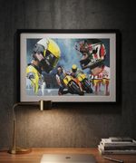 Barry Sheene Kenny Roberts MotoGP A3 print from painting by Greg Tillett poster