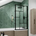 L-Shaped Hinged Bath Shower Screen & Return Panel Black Abstract 6mm Glass