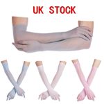 UK Womens Long Gloves Mesh Sheer Stretchy Opera Gloves Sun Protection Mittens 