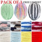 3x250G Super Chunky Bulky Chenille Yarn Soft Wool for Hand Arm Knitting UK