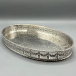 Vintage Silver Plated Oval Tray Deep Gallery Adam-Style English Sheffield Drinks