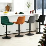 2x Breakfast Bar Stools Velvet /Faux Suede Swivel Gas Lift Chairs Kitchen Cafe