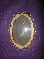 VINTAGE OVAL ANTIQUE GOLD TONE PICTURE FRAME CRYSTALS BLACK BEADS TABLE TOP 6X4