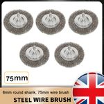 5x 6mmx75mm Wire Brush 75mm(3inch)Polishing Wheel For Rust Drill Rotary Tool UK