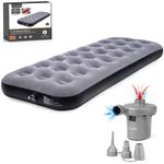 Single Inflatable Flocked Air Bed Camping Mattress Airbed with Electric Pump