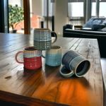 Set of 4 Reactive Glaze Creme Brulee Mugs in Assorted Seashore Tones