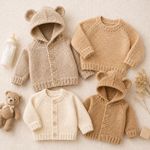 Baby Hoodie Cardigan Jumper DK Knitting Pattern Teddy Bear Ears 16-26” Printed