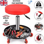 Heavy Duty Creeper Stool Adjustable Height 45-60cm Swivel Rolling Garage Seat