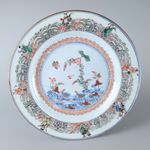 Antique Chinese Kangxi Porcelain 17/18th c Famille Verte Doucai Plate D22cm Qing