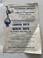 Very Rare London Boys v Berlin Boys 10th April 1956 European InterCity Challenge