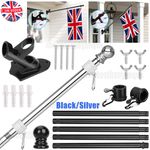 6FT Flag Pole Kit Wall Mounted Telescopic Top Ball Flagpole Outdoor Garden Yard