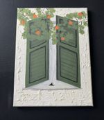 Original Acrylic Painting Mediterranean Window Shutters & Orange Tree