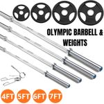 Olympic Barbell 2" Weights Set 4FT 5FT 6FT 7FT WEIGHT DISCS PLATES KIT BUNDLE