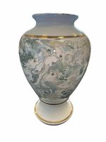 Decorative Ceramic Vase Green Grey Marbled Pattern Gold Trim 28cm