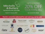 Mitchells & Butlers 20% Off Total Bill Discount Voucher. Exp 31.01.2027
