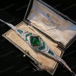 1920s Style Art Deco Vintage Style Flapper CZ Crystal Bracelet Green Stone 18KGP