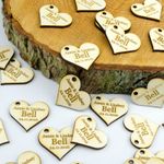 Personalised 4cm Wooden Love Heart Wedding Favours, Invites, Table Decorations.