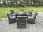 Fimous 4-6 Seater Rattan Garden Furniture Gas Fire Pit Dining Table And Chair 