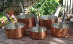 Set of 5 French Copper Saucepans, Stainless Steel or Nickel Lined