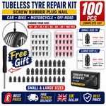 100 PCS Tyre Repair Kit Screw Plug Nail Puncture Fix Tubeless Tire Car Bike
